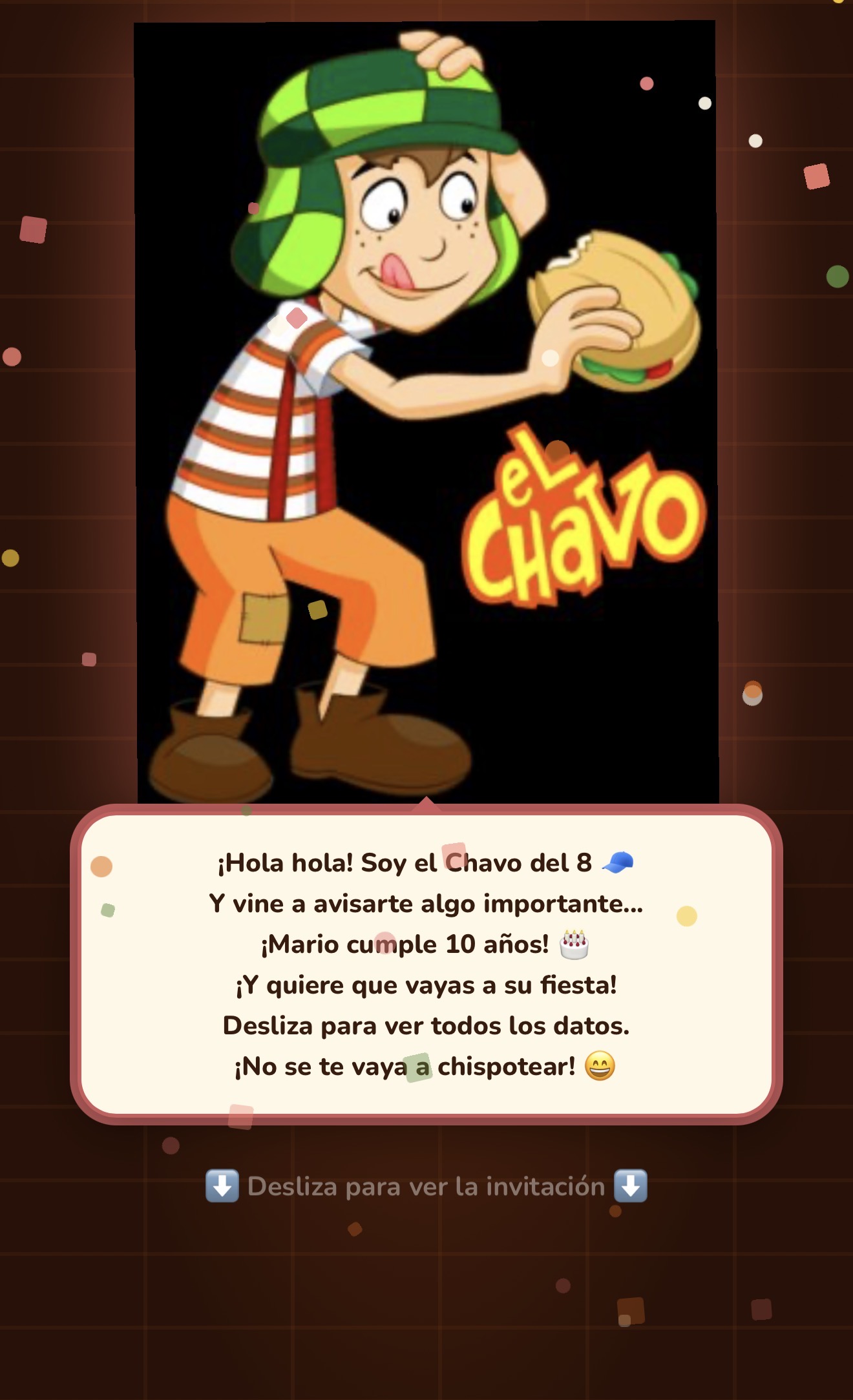 Vista previa de la invitación digital tema Vip Chavo del 8 Interactiva
