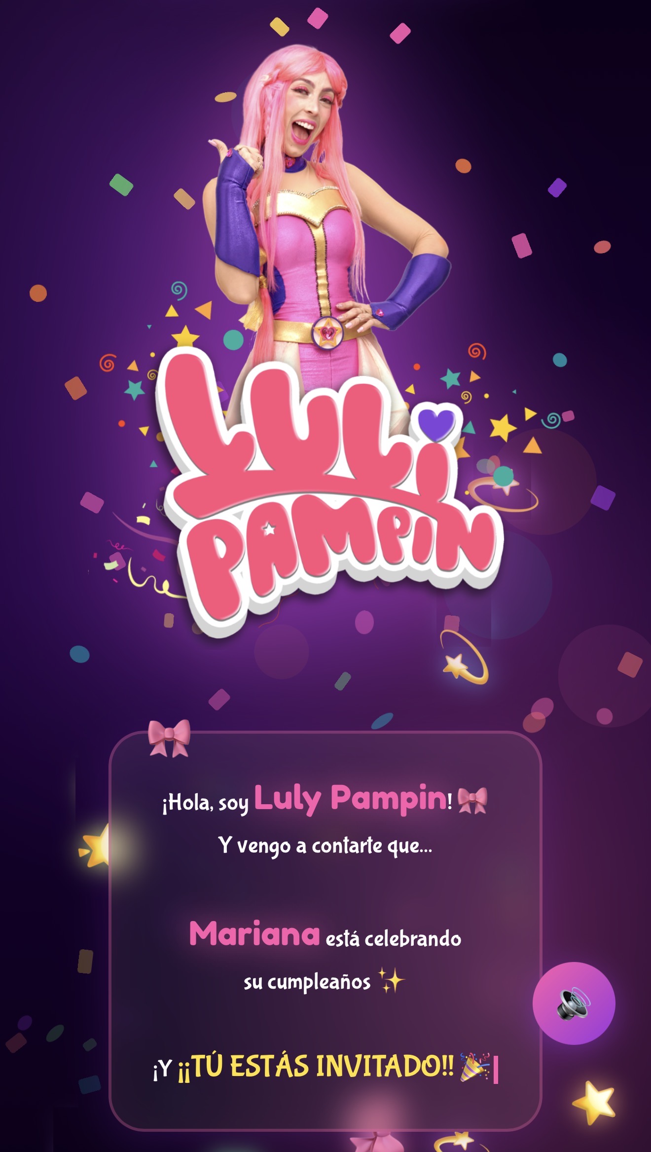 Vista previa de la invitación digital tema VIP Luli Pampín