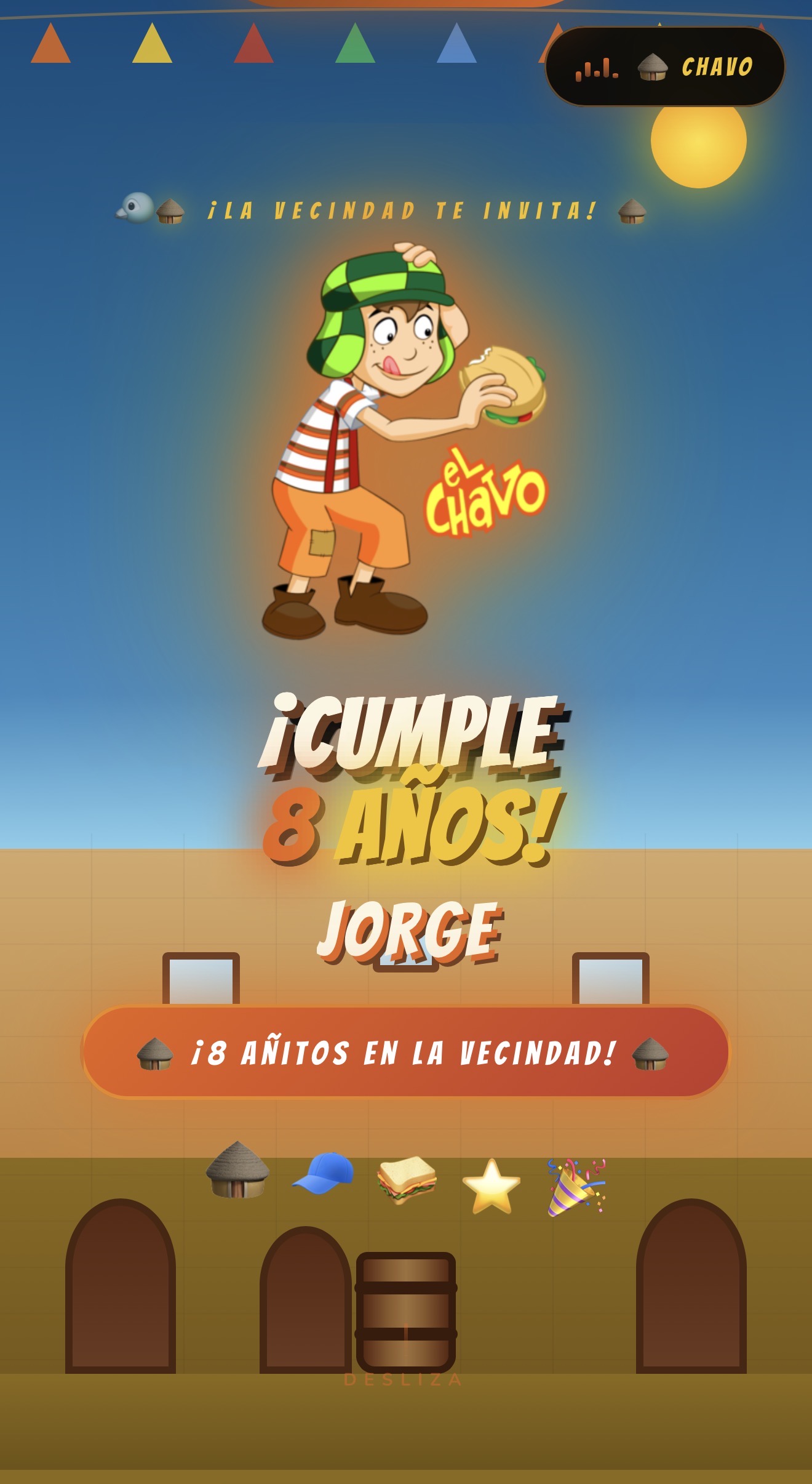 Vista previa de la invitación digital tema VIP La vecindad del chavo